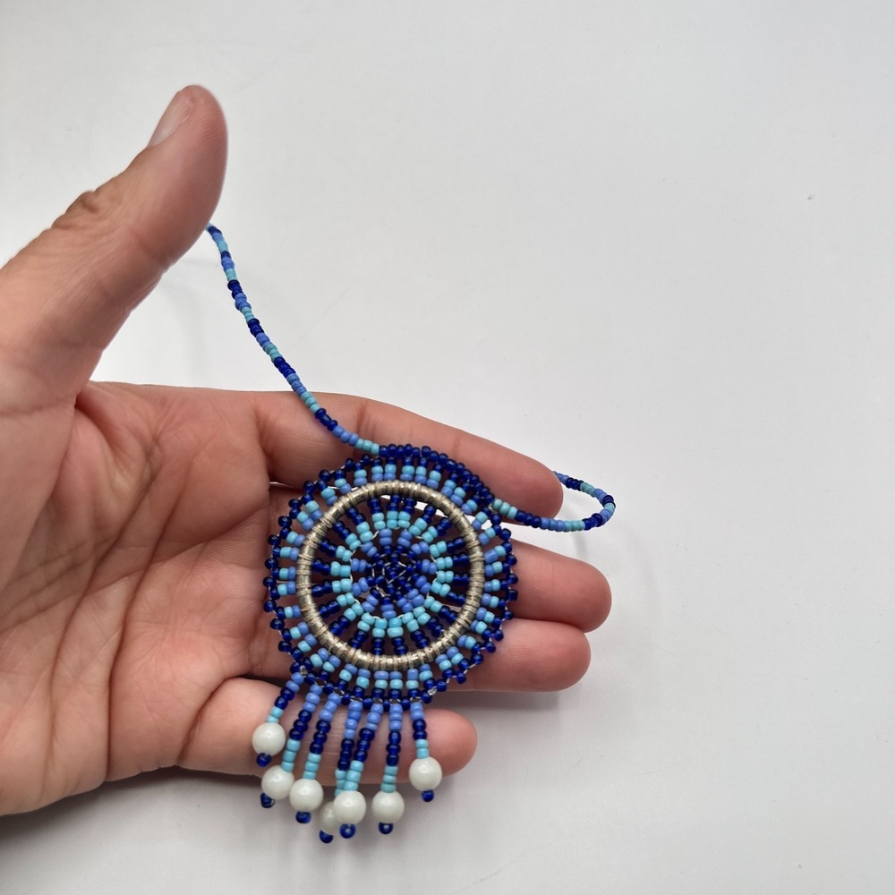 Vintage 90s Seed Beaded Dreamcatcher Necklace Women's Classic Fashion Jewelry - Picture 6 of 8